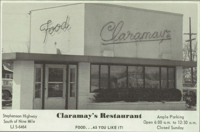 Claramays Restaurant - 1960S Hazel Park High Yearbook Ad (newer photo)